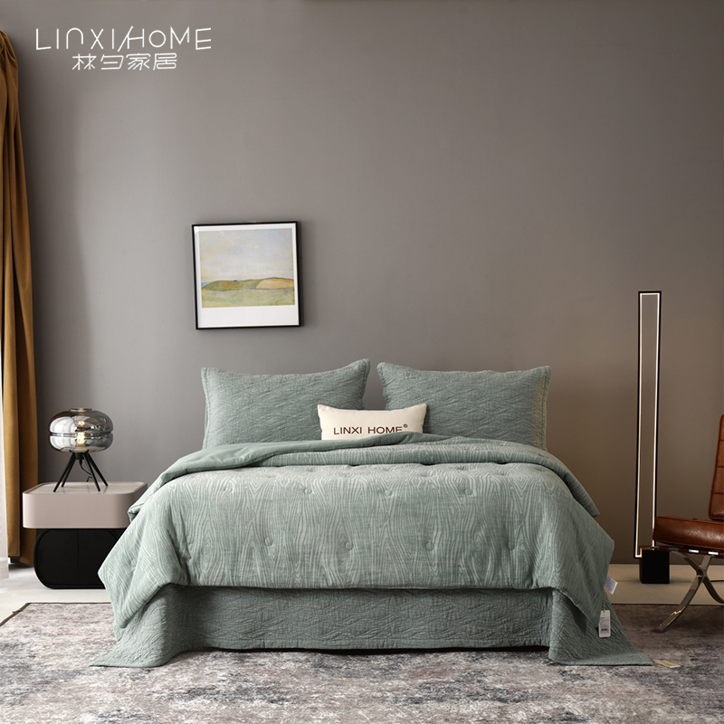 林夕·长风渡 全棉砂洗床盖三件套可配春秋被柔软绗缝床盖四件套