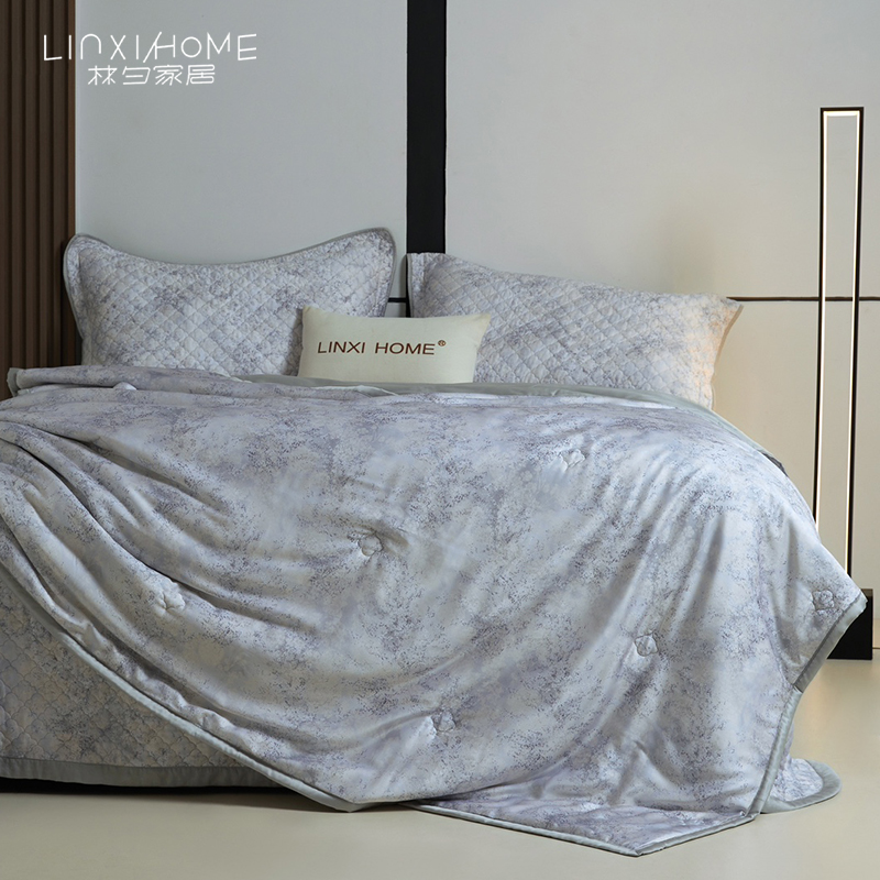 林夕·粉黛 60天丝印花床盖三件套 夏凉被双面100%莱赛尔床盖套件