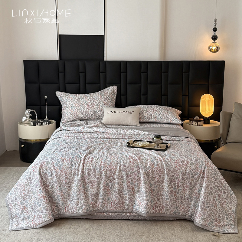 林夕·茹伊 60天丝印花床盖三件套 夏被双面100%莱赛尔床盖四件套