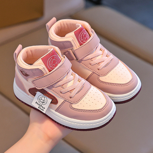 高帮休闲透气女孩皮面儿童学生跑鞋 新款 男女童板秋冬季 小黄鸭童鞋