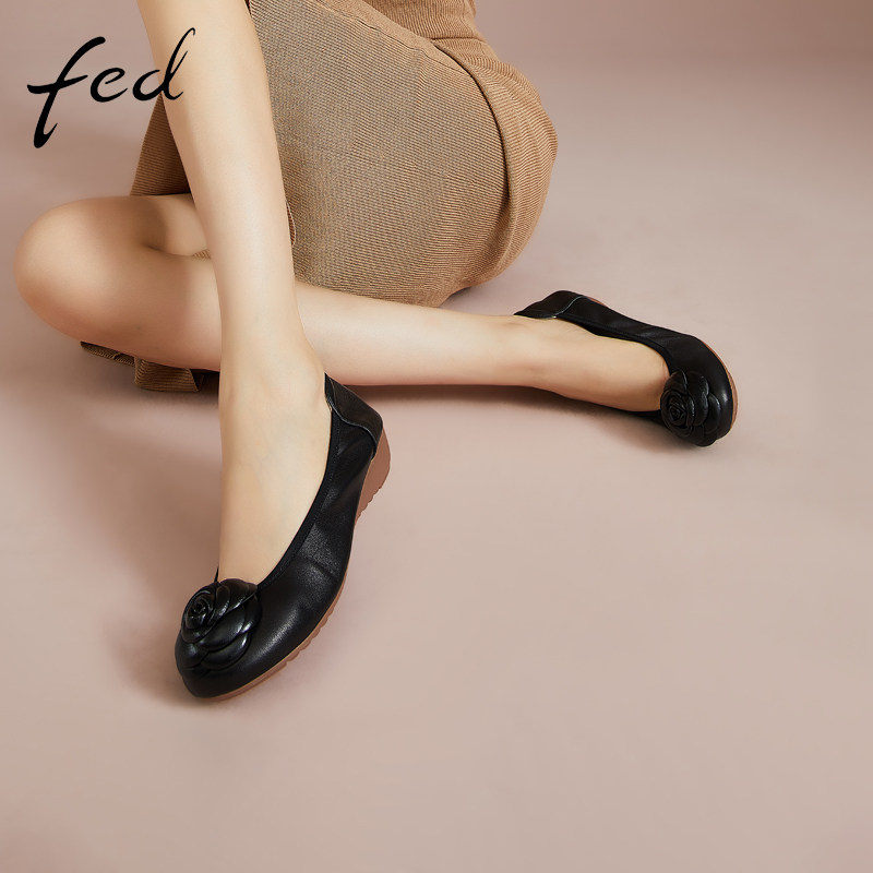 fed坡跟单鞋春季女鞋低跟鞋女士花朵平底鞋R0216-ZF121