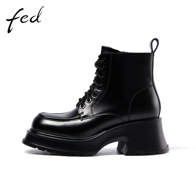 fed厚底马丁靴冬季新款加绒增高休闲时尚炸街短靴皮靴1026-YA539
