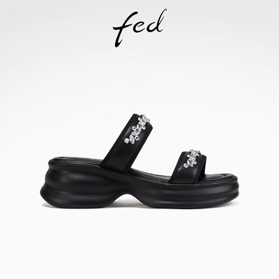 fed一字带凉拖女夏季新款女鞋松糕底海边外出拖鞋女款S0410-YA565