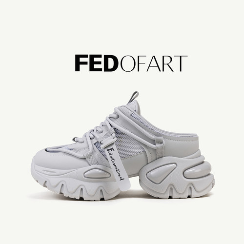 fed随性运动春夏羊皮垫休闲鞋厚底网面一脚蹬老爹鞋半拖鞋女外穿