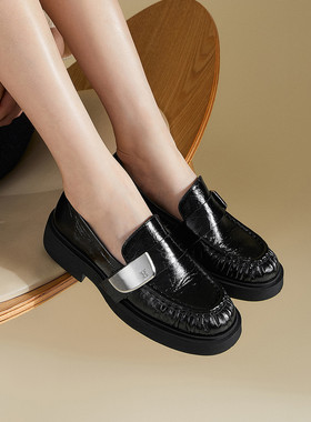 fed厚底乐福鞋春季女鞋一脚蹬深口单鞋真皮鞋女款D0306-YA600