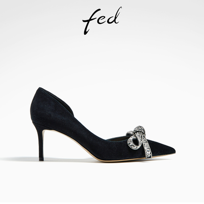fed细跟高跟鞋春秋季女鞋气质绒面礼服鞋尖头单鞋女D0320-YA608