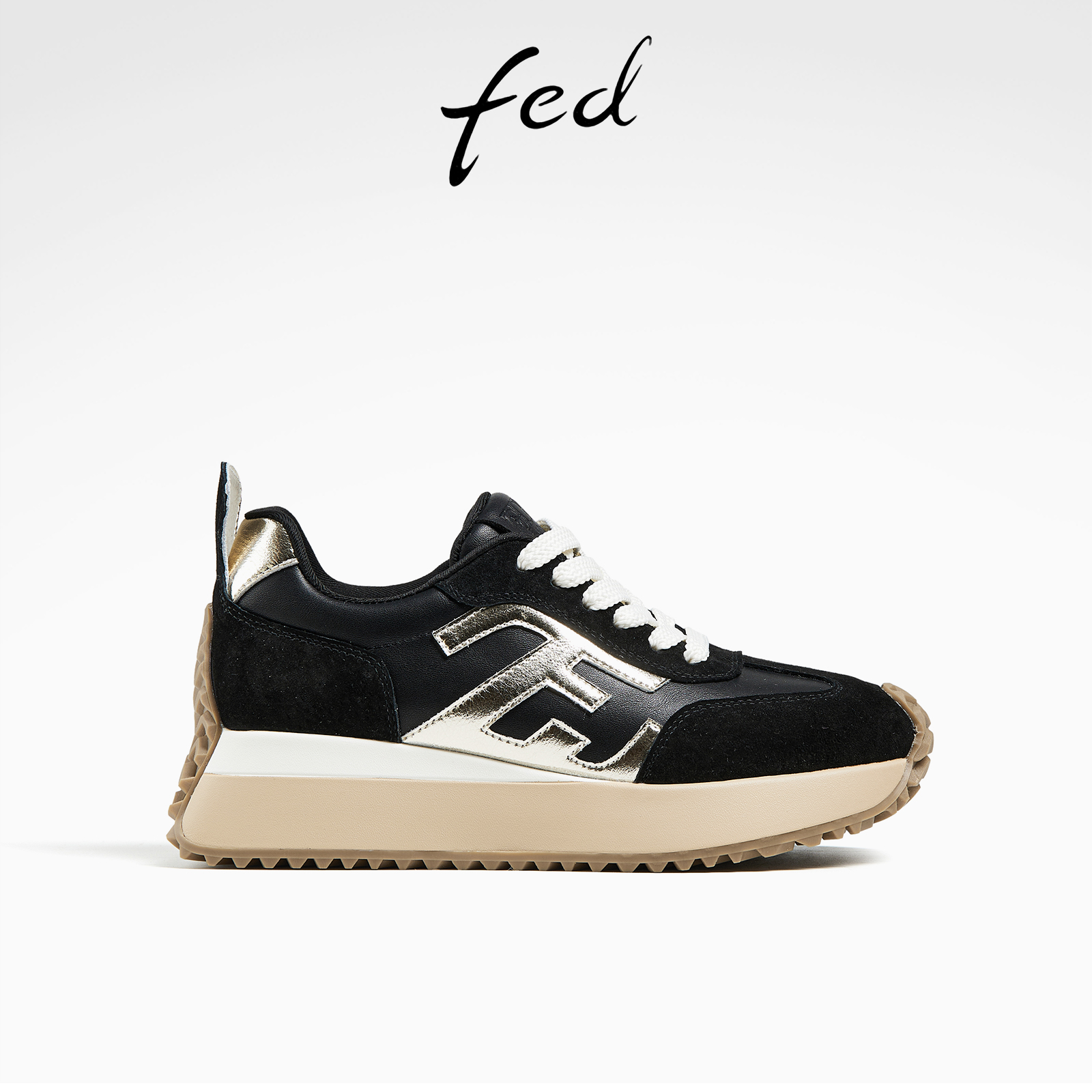 fed增高阿甘鞋春季新款女鞋黑银撞色休闲鞋厚底鞋女款D0127-ZC305