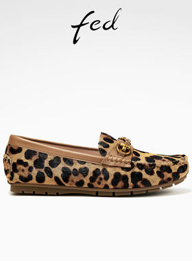 【马皮毛】fed豹纹乐福鞋冬季新款女鞋平底单鞋女款D0923-YAB589