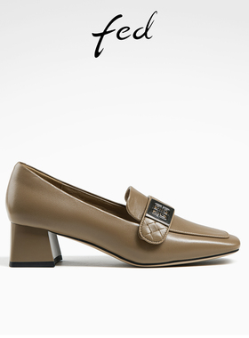 fed粗跟乐福鞋春季新款女鞋复古方头单鞋复古通勤鞋D0320-ZCA236