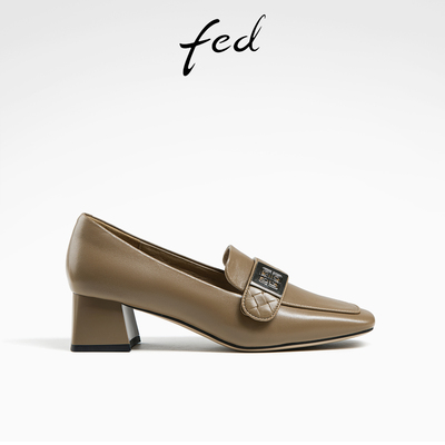 fed粗跟乐福鞋春季新款女鞋复古方头单鞋复古通勤鞋D0320-ZCA236