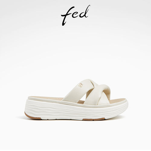 fed 羊皮女凉鞋夏季超轻厚底运动休闲真皮一字带凉拖鞋女外穿
