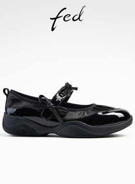 fed休闲玛丽珍鞋秋季新款女鞋黑色芭蕾舞鞋浅口单鞋女D0807-YA307