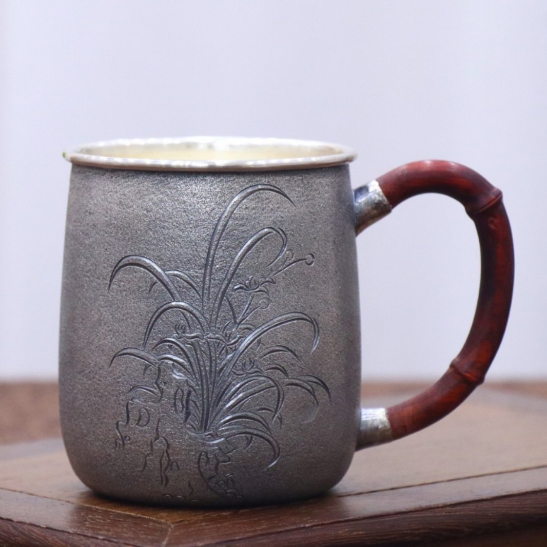 正品主人办公银杯纯银茶杯子9999手工银水杯大容量中式家用喝茶杯