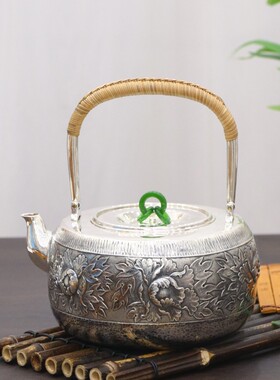 高工正品银器足银999茶具礼品烧水壶家用泡茶银壶高档手工茶壶