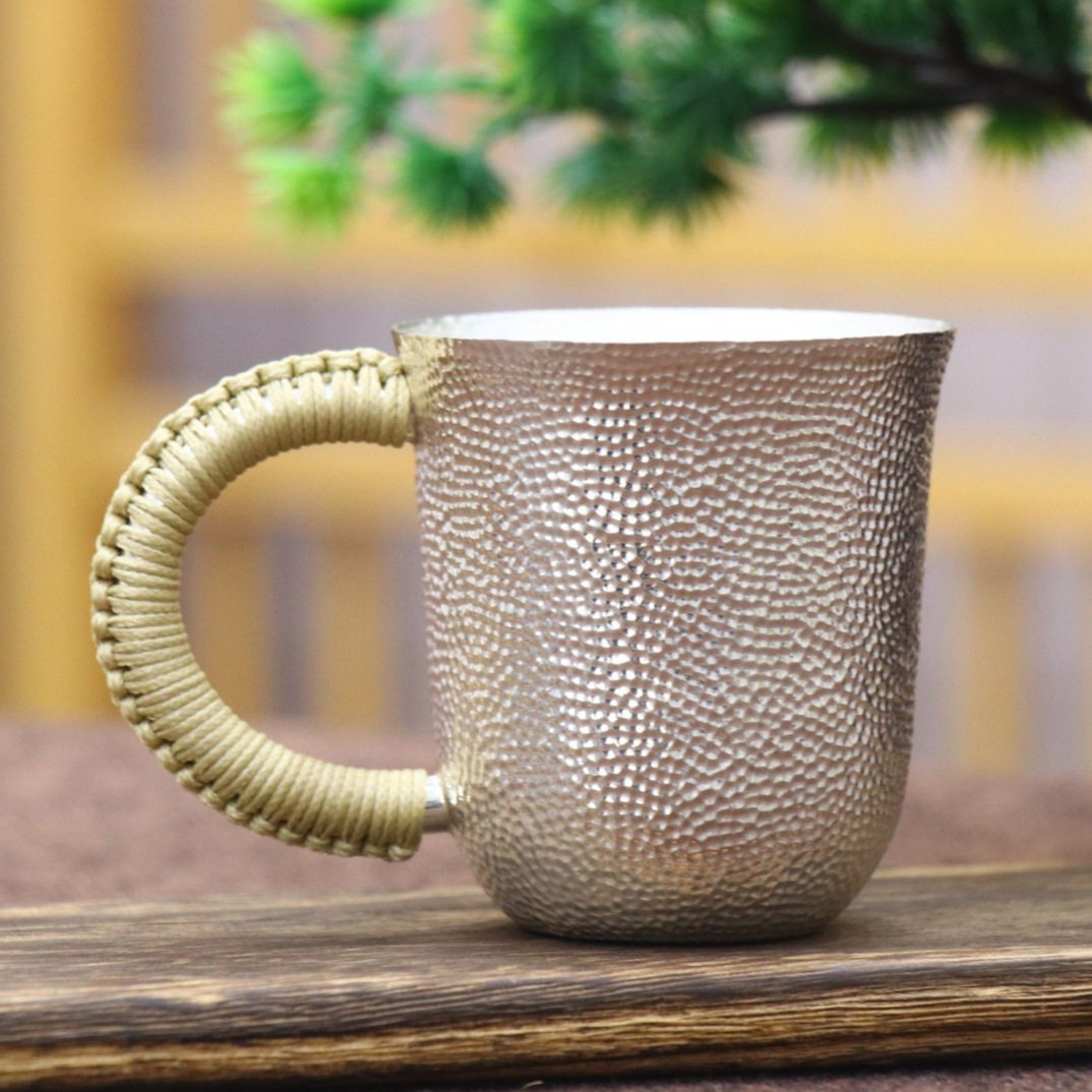 正品主人办公银杯纯银茶杯子9999手工银水杯大容量中式家用喝茶杯