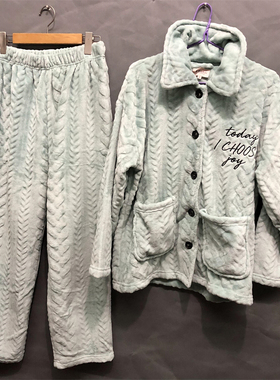 衣恋旗下EBLIN 秋冬J4保暖绒质厚实女士家居服套装ECPPB49011