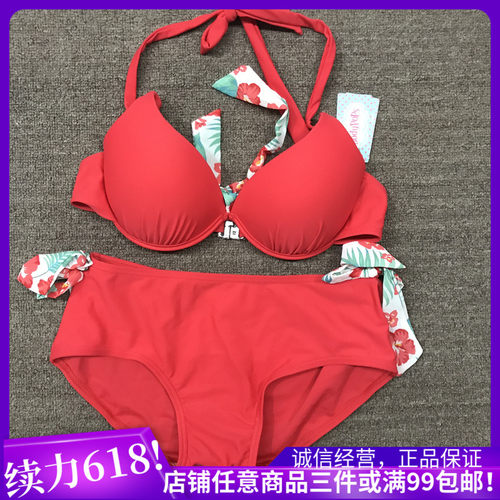 红色泳衣023夏季热带图案