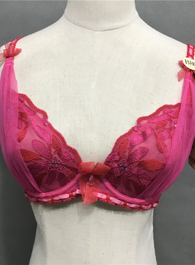 衣恋旗下EBLIN红色S27网纱透气蕾丝超薄女士文胸ECBR711022