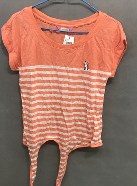 body pops橙色W19棉质系腰条纹卡通可爱女士T恤YF535A41