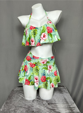 衣恋旗下EBLIN 两色热带风时尚沙滩温泉三件套分体泳衣ECAR824011