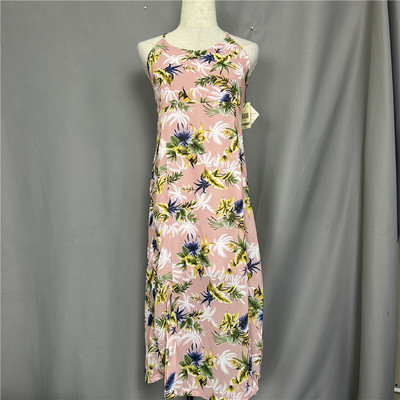 粉红色淑女沙滩无袖裹裙