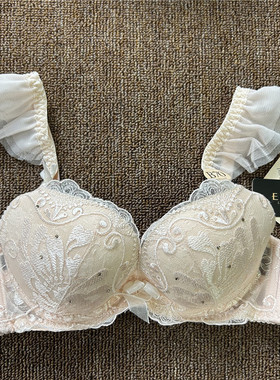 衣恋旗下EBLIN 粉色精美刺绣网纱小飞袖肩带女士文胸ECBR862061