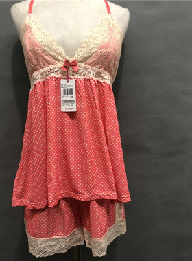 衣恋旗下BODYPOPS可爱珊瑚红波点T17吊带套装BCFL637B11