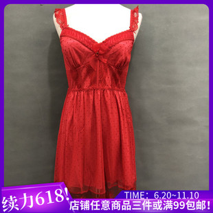 夏季清仓EBLIN专柜正品新婚系列红色精致性感家居睡裙ECFL41C011