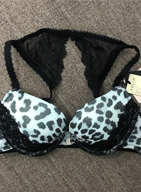 超值！清库抛售EBLIN蓝色F07S29豹纹前扣美背文胸 ECBR612091