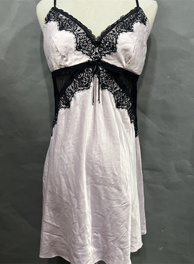 衣恋旗下EBLIN粉红S64蕾丝性感绸缎美背吊带女士睡裙ECFL811021