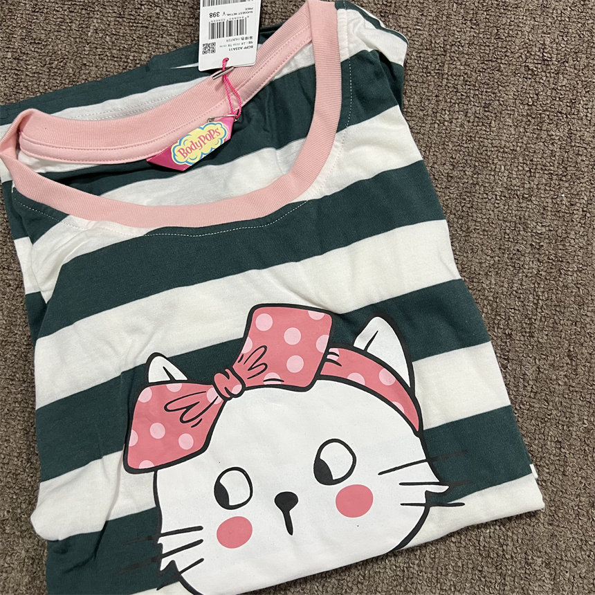 衣恋body pops草绿色S65舒适棉质可爱条纹夏季家居套装BCPPA23A11