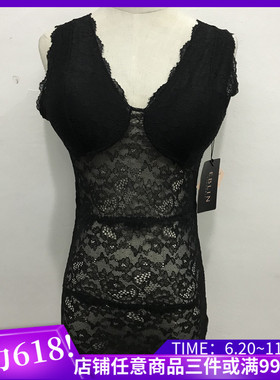 衣恋旗下EBLIN 黑色蕾丝带胸垫D13性感蕾丝睡衣ECWR635071