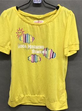 衣恋旗下body pops 黄色045舒适甜美图案春夏短袖少女T恤