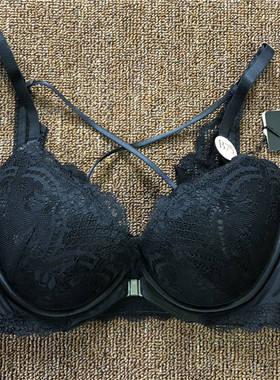 衣恋旗下EBLIN 黑色蕾丝网面美背有钢圈前搭扣女士文胸ECBR889161