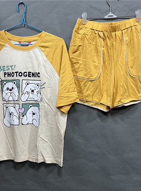 衣恋旗下body pops黄色S69短袖棉质可爱女士家居短袖BCPPA24A31