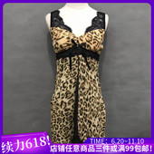 包邮 清库 EBLIN正品 豹纹深V性感蕾丝拼接诱惑女士睡裙 ECFL44T061