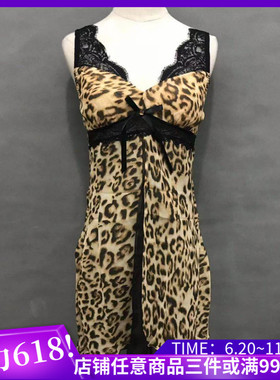 包邮清库 EBLIN正品豹纹深V性感蕾丝拼接诱惑女士睡裙 ECFL44T061