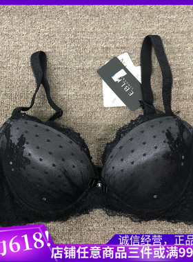 衣恋旗下EBLIN黑色021性感舒适蕾丝波点刺绣女士文胸ECBR64T041