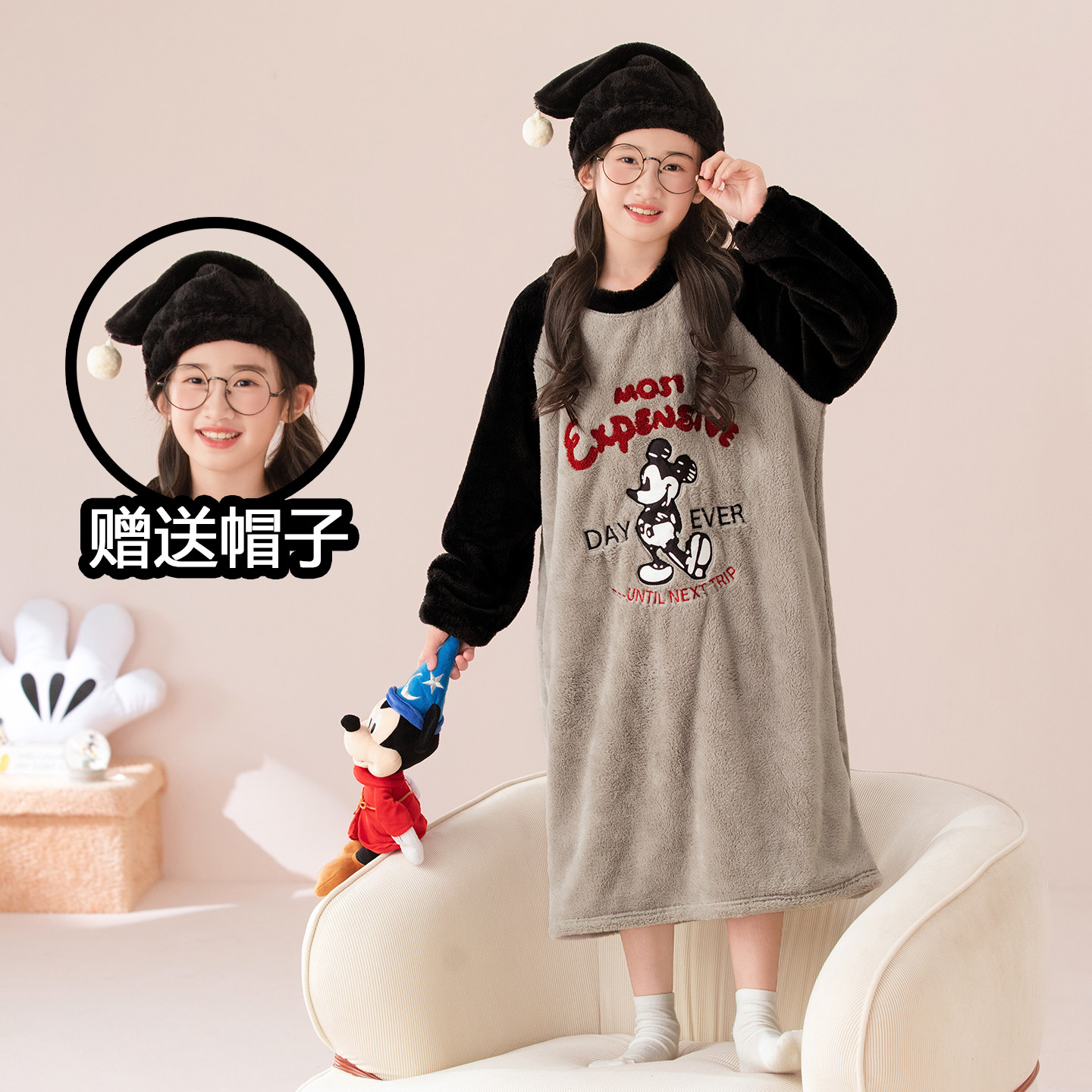 儿童法兰绒睡裙女童冬季加厚长款珊瑚绒睡袍男童2025新款加绒睡衣