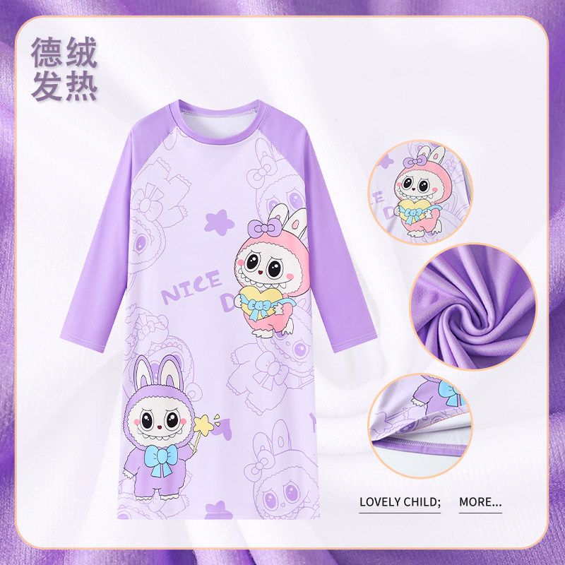可爱卡通双面德绒女童睡裙春秋冬季中大童女孩磨毛家居服儿童睡衣