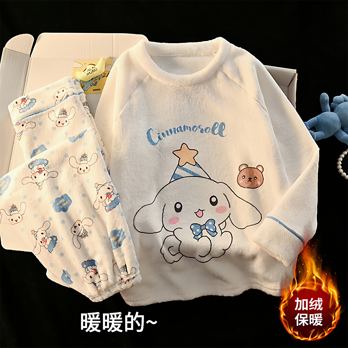 玉桂狗女童珊瑚绒睡衣秋冬薄款套装法兰绒可爱超萌女孩母女家居服