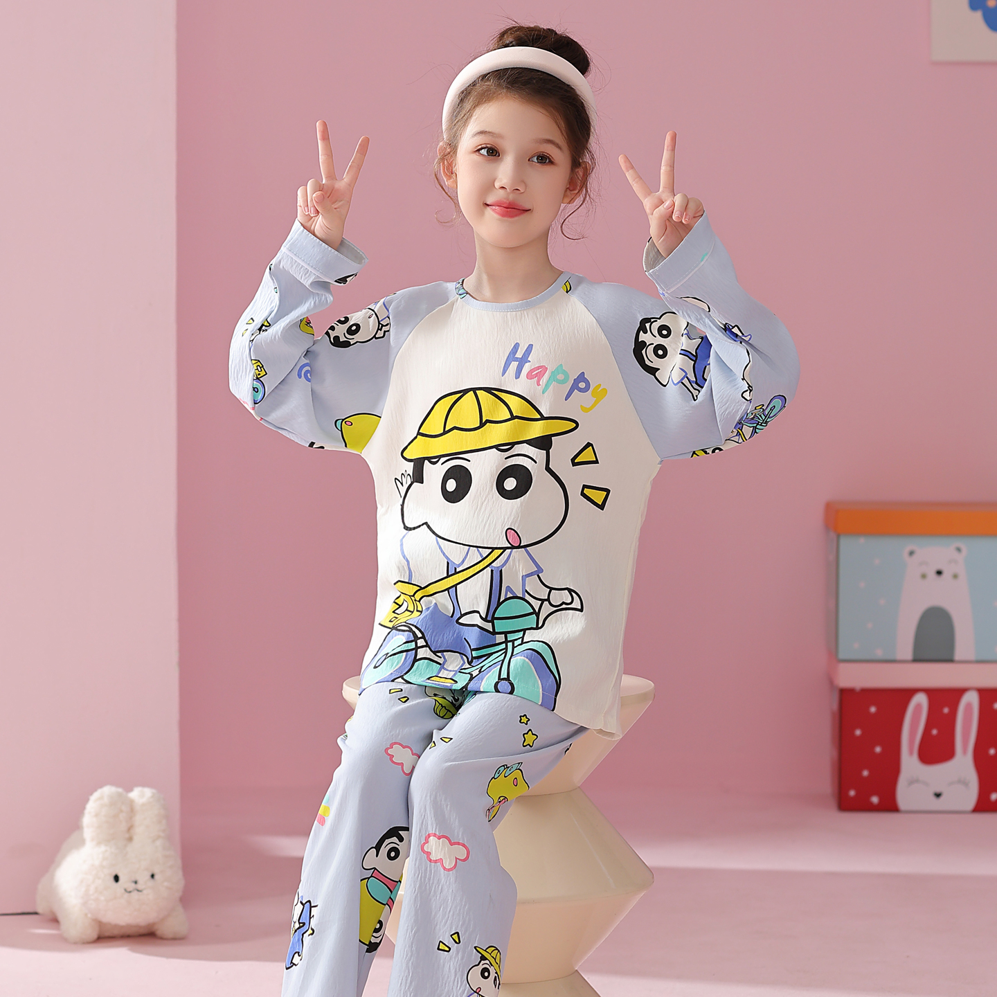 蜡笔小新儿童睡衣春秋季长袖薄款