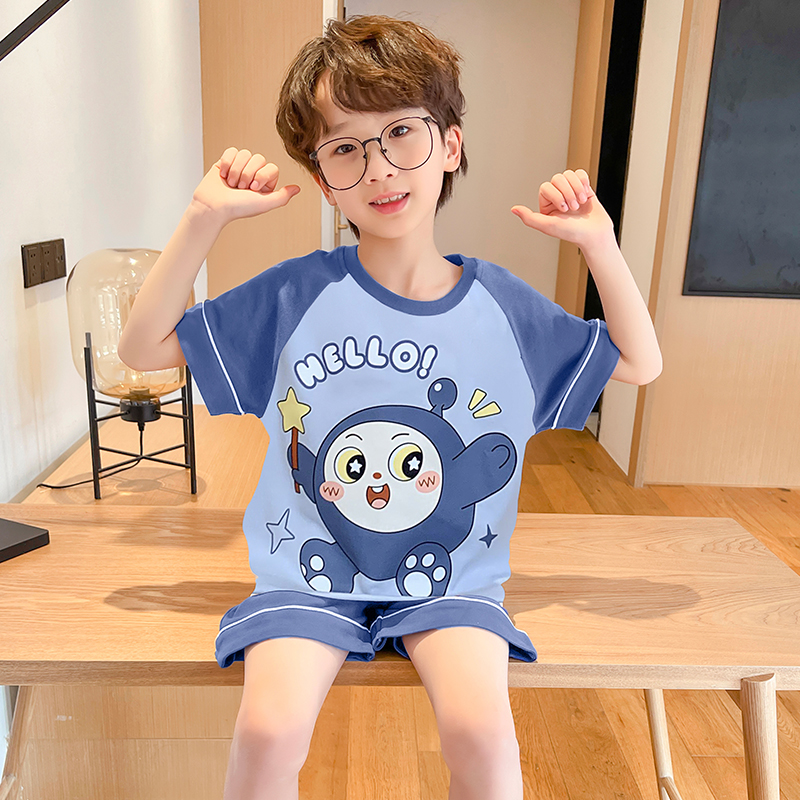 蛋仔派对男童睡衣夏季薄款短袖中大童男孩2025新款儿童家居服套装