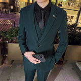 英伦韩版修身男士休闲商务西服三件套新郎套装藏青色SJT888-P285，男装西服，电商C308