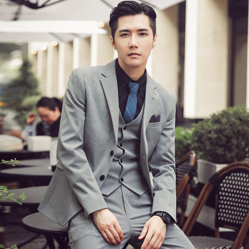 秋冬韩版修身男士二粒扣休闲西服三件套新郎西服套装SJT961-P280，男装西服套装，电商C308