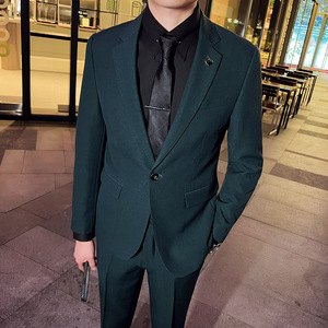 英伦韩版修身男士休闲商务西服套装新郎套装藏青色LJT888-P225图片