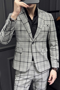 春夏款 英伦韩版修身男士商务休闲格子西服外套X818-P150图片