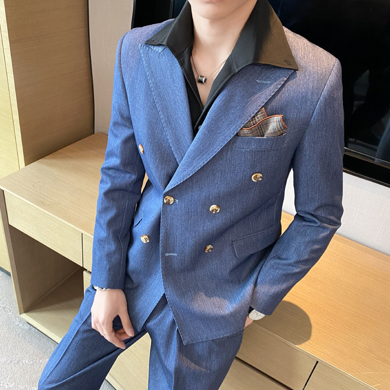 高级感休闲双排扣小西服男外套韩版修身英伦痞帅单西装X02-P155,男装西服套装,电商C308