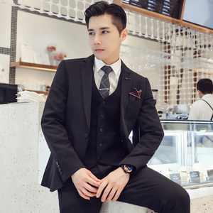 秋冬高品质韩版修身纯色男士西服三件套新郎西服套装SJT955-P265，男装西服套装，电商C308