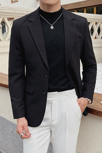 英伦韩版修身男士商务休闲二粒扣华夫格西服加厚小外套X924-P155图片